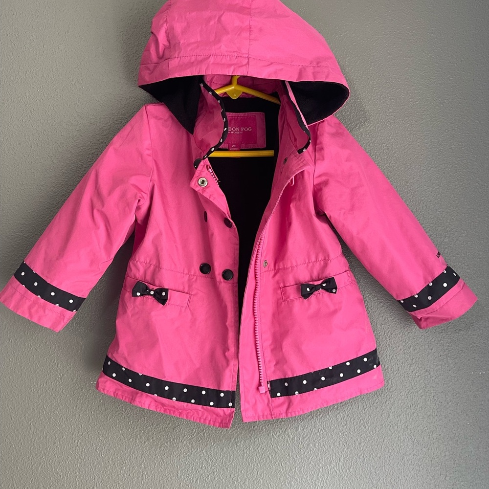 London Fog Pink Kids Raincoat with Polka Dot Trim